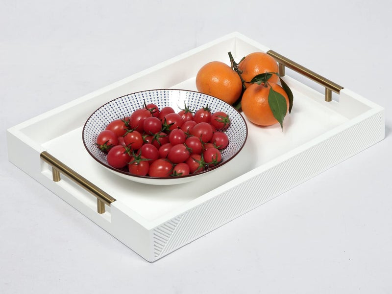 thewense Serving Tray with Polished Metal Handles, 16.5''x12'' Rectangle Coffee Table Tray, Modern Decorative Tray, Large Ottoman Tray, Perfect for Storage and Display (White) - Image 4