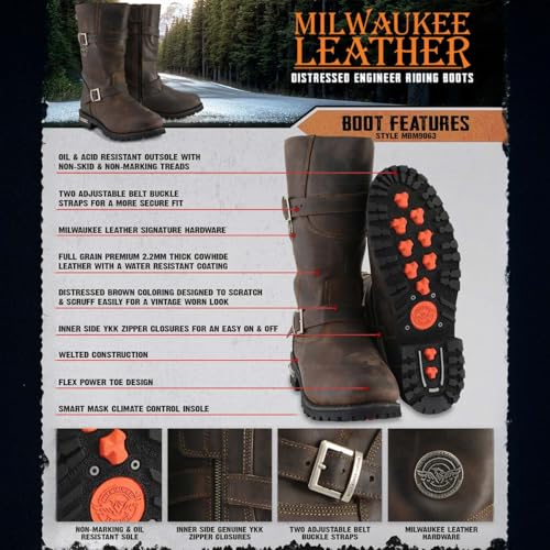 Milwaukee Leather MBM9063 Mens Classic Distressed Brown Leather Motorcycle Engineer Riding Biker Boots 10 - Image 3
