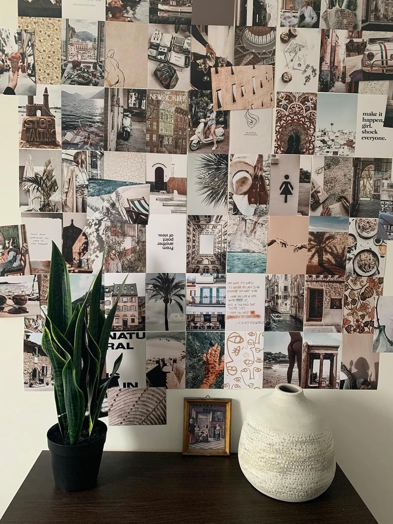 VEENSHI مجموعة من 63 مجموعة كولاج حائط بتصميم ميديتراني Minimal Aesthetic، ديكور غرفة الفتاة، ديكور السكن، مجموعة كولاج الصور، كولاج حائط (حجم 6x4 بوصة، ورق 300 GSM) - Image 1