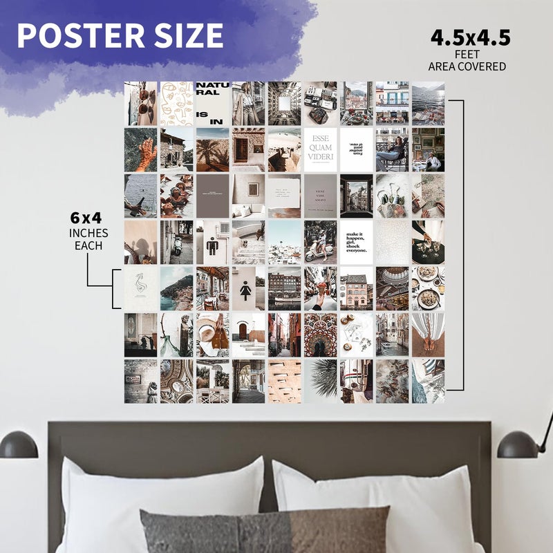 VEENSHI مجموعة من 63 مجموعة كولاج حائط بتصميم ميديتراني Minimal Aesthetic، ديكور غرفة الفتاة، ديكور السكن، مجموعة كولاج الصور، كولاج حائط (حجم 6x4 بوصة، ورق 300 GSM) - Image 3