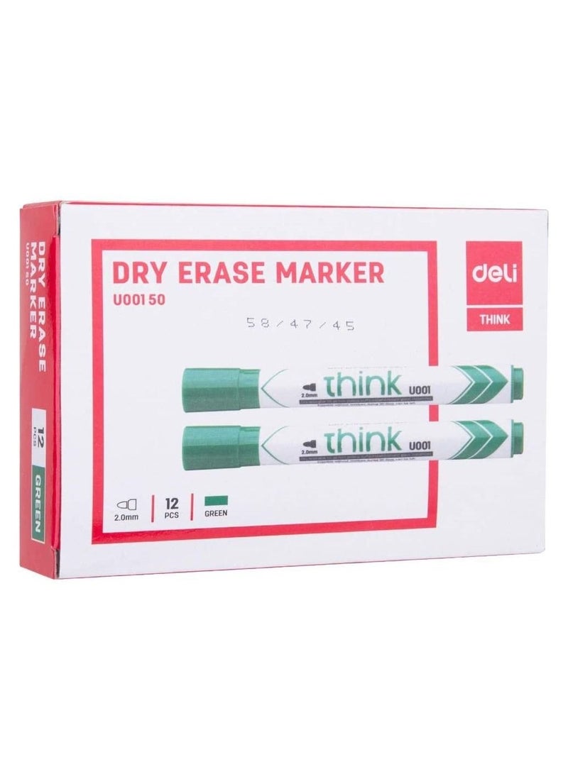 Deli 12-Piece Dry Erase White Board Marker Bullet Tip Green Ink - Image 1