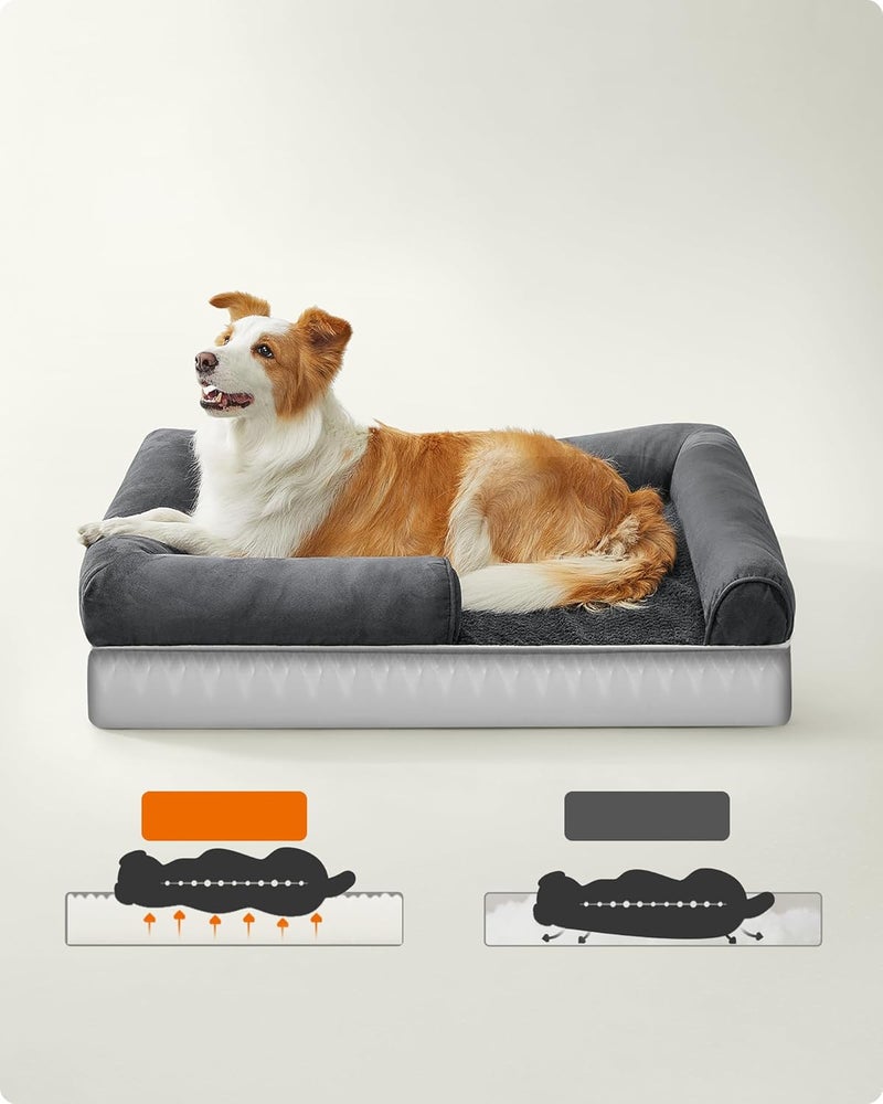 FEANDREA Orthopaedic Dog Bed, Dog Cushion, Dog Basket, Soft Padding, Dog Sofa, Raised Edges, Removable and Washable Cover, 91 x 63 x 18 cm, Non-Slip Backing, Dark Grey PGW076G01V1 - Image 3