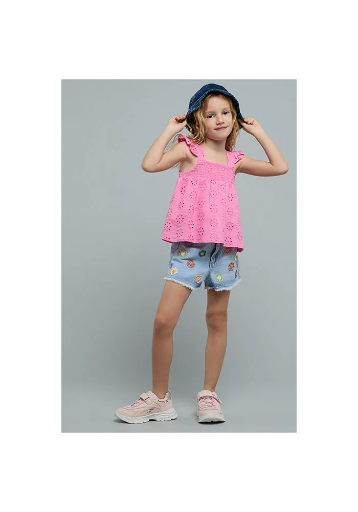 أر أند بي Embroidered Denim Shorts with Button Closure