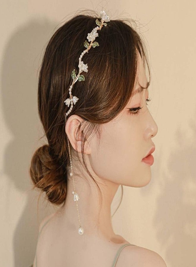 LINXI Flower Headband Pearl Butterfly Headband Crystal Tassel Headband Vintage Headwear Bridal Wedding Hair Accessories for Women Girls (style 1, M) - Image 4