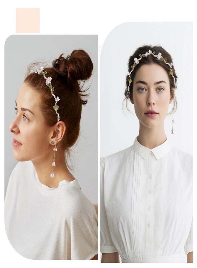 LINXI Flower Headband Pearl Butterfly Headband Crystal Tassel Headband Vintage Headwear Bridal Wedding Hair Accessories for Women Girls (style 1, M) - Image 2