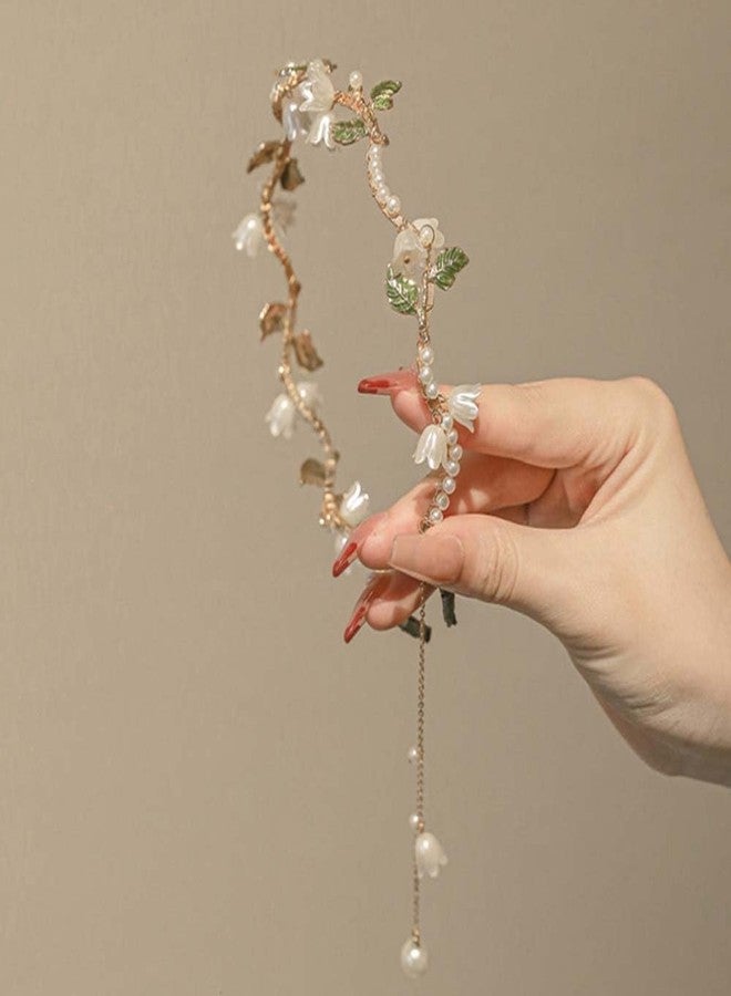 LINXI Flower Headband Pearl Butterfly Headband Crystal Tassel Headband Vintage Headwear Bridal Wedding Hair Accessories for Women Girls (style 1, M) - Image 3