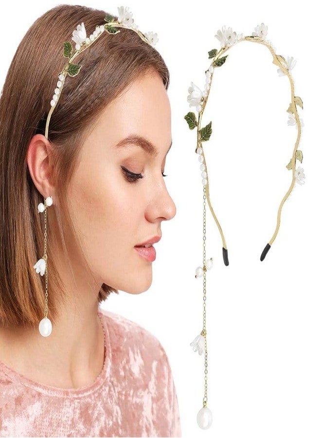 LINXI Flower Headband Pearl Butterfly Headband Crystal Tassel Headband Vintage Headwear Bridal Wedding Hair Accessories for Women Girls (style 1, M) - Image 1