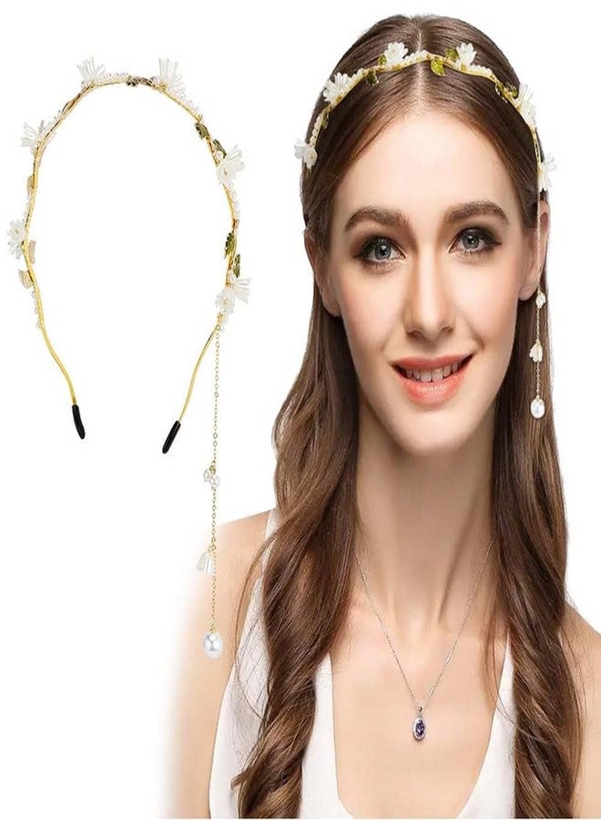 LINXI Flower Headband Pearl Butterfly Headband Crystal Tassel Headband Vintage Headwear Bridal Wedding Hair Accessories for Women Girls (style 1, M) - Image 5