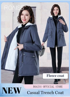 roaiss Women Jackets Hooded Windbreaker Female Fleece Warm Thick Cotton Padded Women Mid-Length Plus Fleece Hooded Cotton Jacket Women Zip-In Hooded Coat.  - Image 2