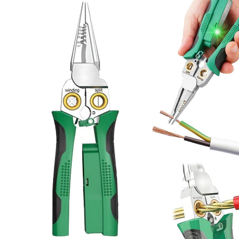 TRYGYY 8 In 1 Wire Stripper With Voltage Tester, Multi-Function Electric Wire Stripping Tool For Cutting And Pulling Pliers, Electrician Repair Tool, Wire Strippers Electrical (Green) - Image 1
