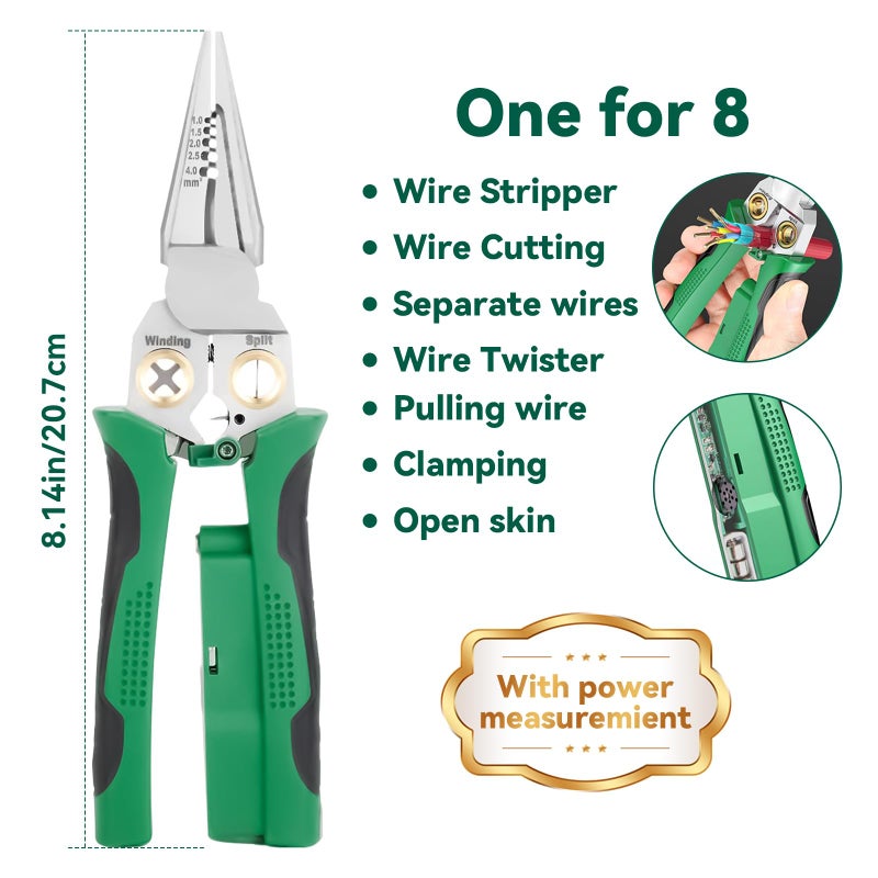 TRYGYY 8 In 1 Wire Stripper With Voltage Tester, Multi-Function Electric Wire Stripping Tool For Cutting And Pulling Pliers, Electrician Repair Tool, Wire Strippers Electrical (Green) - Image 5
