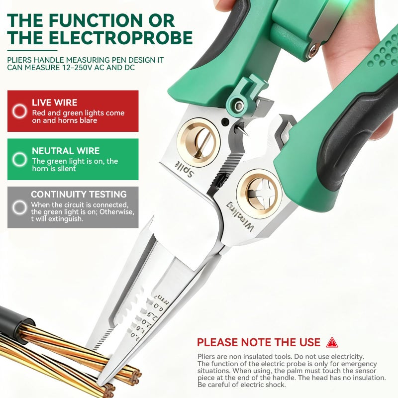 TRYGYY 8 In 1 Wire Stripper With Voltage Tester, Multi-Function Electric Wire Stripping Tool For Cutting And Pulling Pliers, Electrician Repair Tool, Wire Strippers Electrical (Green) - Image 2