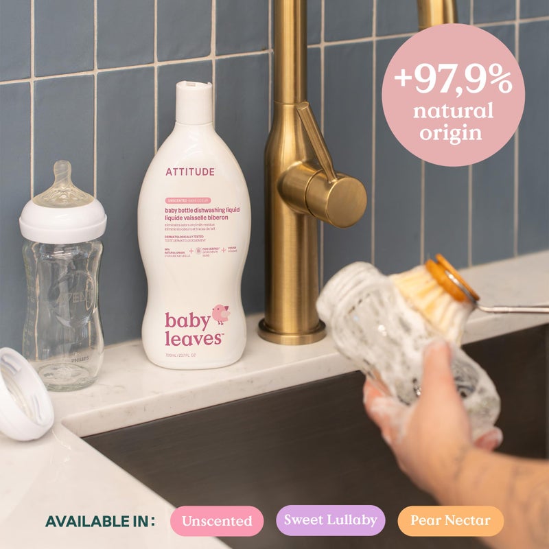 ATTITUDE Baby Dish Soap and Bottle Cleaner, EWG Verified Dishwashing Liquid, No Added Dyes or Fragrances, Tough on Milk Residue and Grease, Vegan, Sweet Lullaby, 23.7 Fl Oz - Image 4