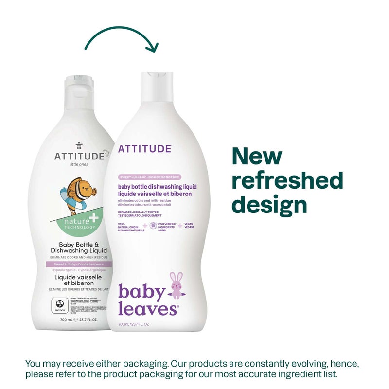 ATTITUDE Baby Dish Soap and Bottle Cleaner, EWG Verified Dishwashing Liquid, No Added Dyes or Fragrances, Tough on Milk Residue and Grease, Vegan, Sweet Lullaby, 23.7 Fl Oz - Image 3