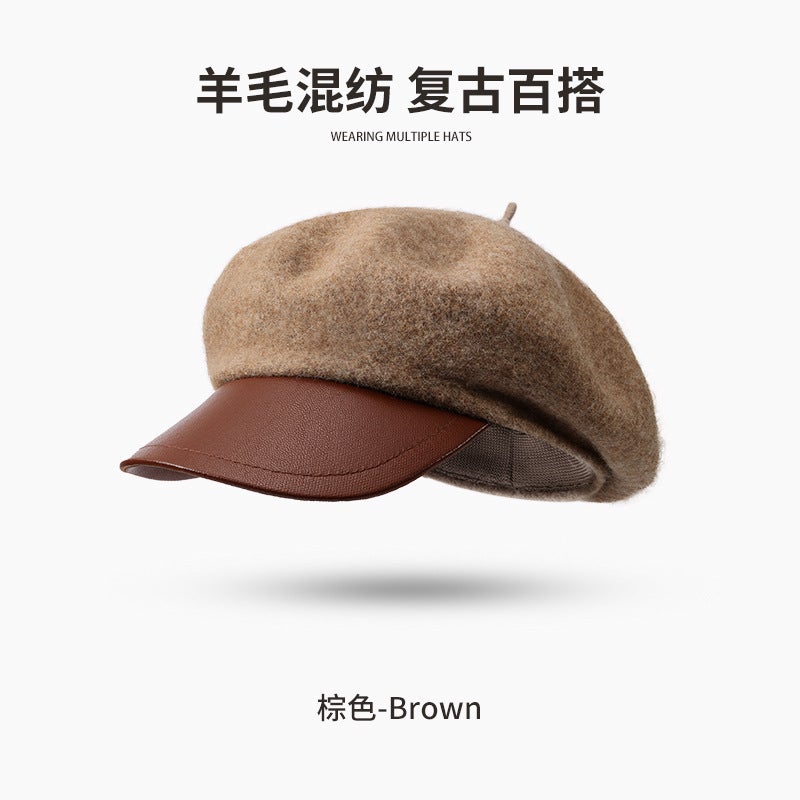 New autumn and winter beret womens wool fashion all-match Japanese painter hat windproof warm cloud hat DMZ102[Wool] DMZ102; Curry color [Wool] DMZ102; Curry color