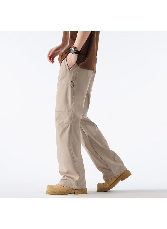 Izexx Outdoor Workwear Casual Pants For Men, Autumn Waterproof Quick-dry Loose Straight-leg Versatile Trousers Iz66 Khaki 4XL - Image 4