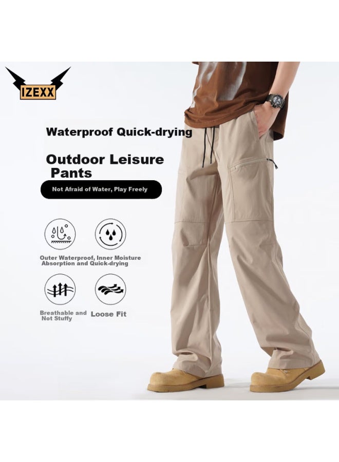 Izexx Outdoor Workwear Casual Pants For Men, Autumn Waterproof Quick-dry Loose Straight-leg Versatile Trousers Iz66 Khaki 4XL - Image 1