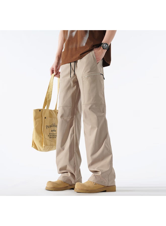 Izexx Outdoor Workwear Casual Pants For Men, Autumn Waterproof Quick-dry Loose Straight-leg Versatile Trousers Iz66 Khaki 4XL - Image 5