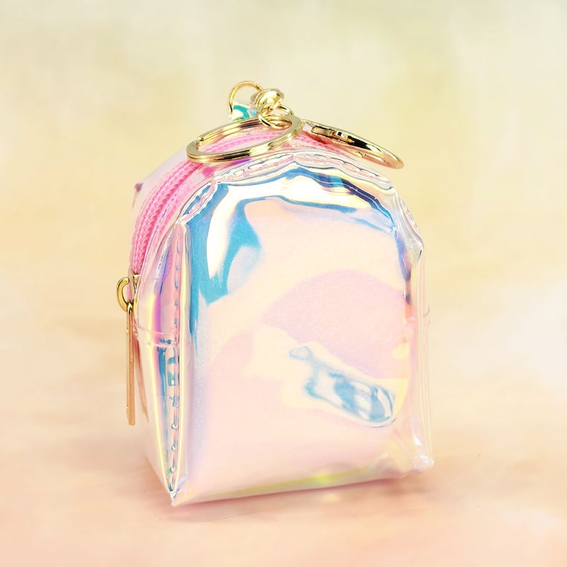 estella New Laser Rainbow Bow Keychain Purse with Mini Backpack, Cute Storage Bag for Girls - Image 1