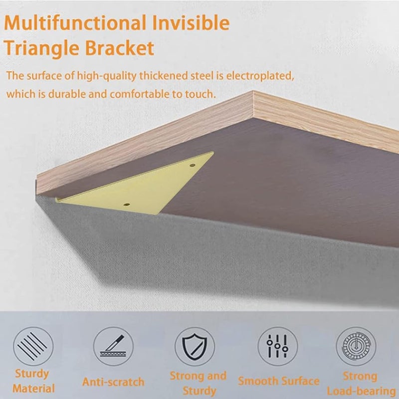 Gold Heavy Duty Triangle Shelf Bracket 17cm 2pcs Hidden Floating Wall Mount Support - Image 4