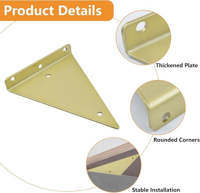 Gold Heavy Duty Triangle Shelf Bracket 17cm 2pcs Hidden Floating Wall Mount Support - Image 5