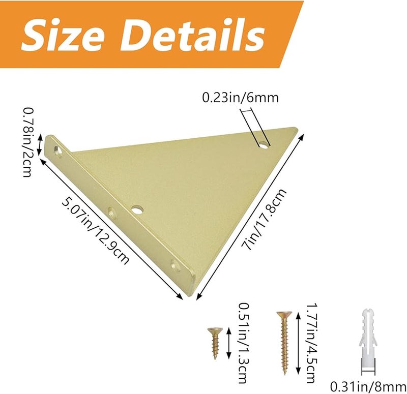 Gold Heavy Duty Triangle Shelf Bracket 17cm 2pcs Hidden Floating Wall Mount Support - Image 3