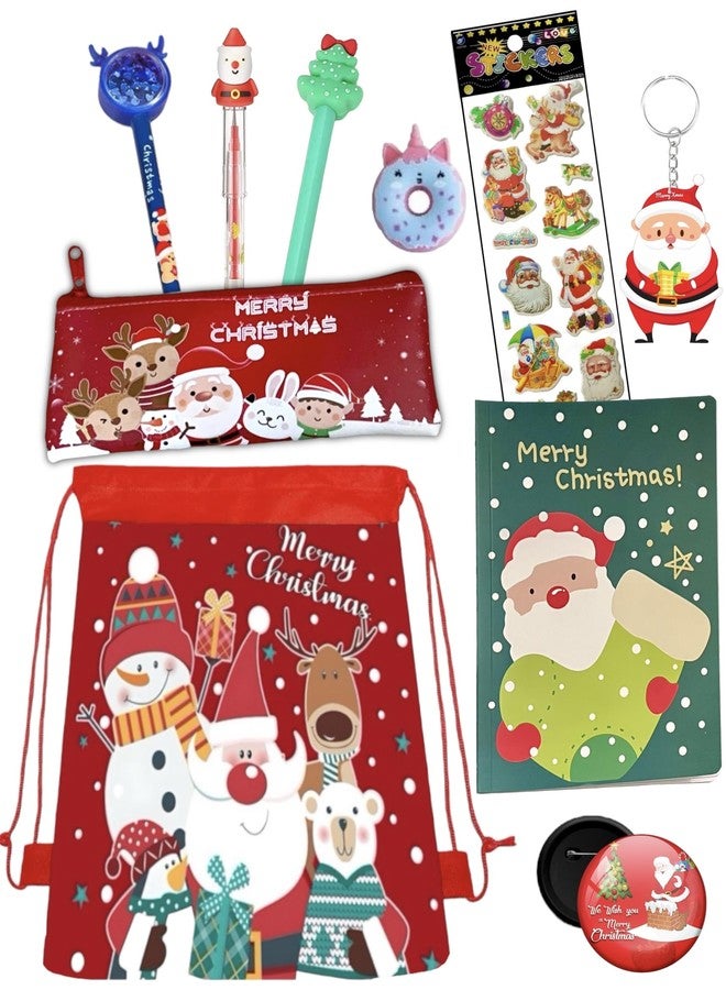 Le Delite christmas theme gifts for kids - combo set merry xmas santa diary a5 size notebook gel pen,pencil,eraser,pouch I10 in 1 gift combo for girls, boys children - Image 1
