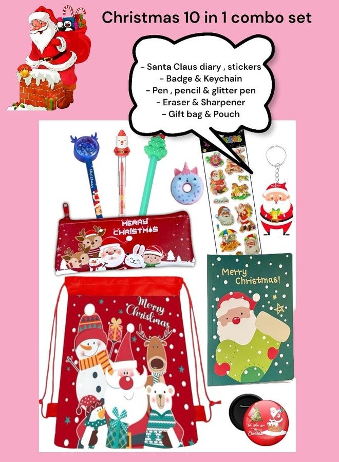 Le Delite christmas theme gifts for kids - combo set merry xmas santa diary a5 size notebook gel pen,pencil,eraser,pouch I10 in 1 gift combo for girls, boys children - Image 3