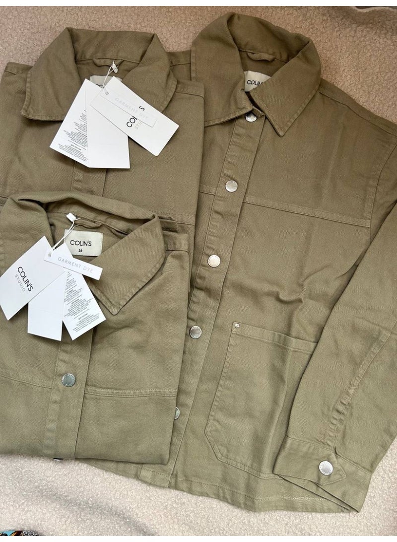 Colin's Women's Oversized Olive Green Denim Jacket size 40 - Image 3