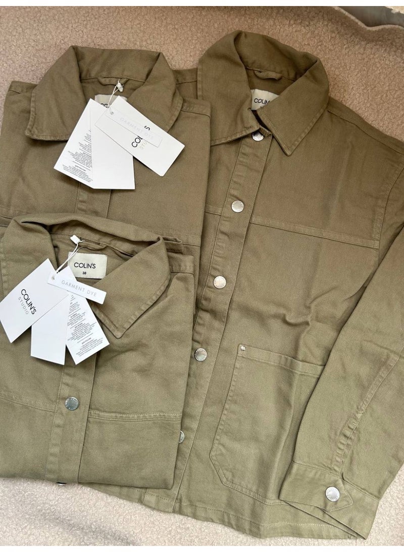 Colin's Women's Oversized Olive Green Denim Jacket size 40 - Image 4