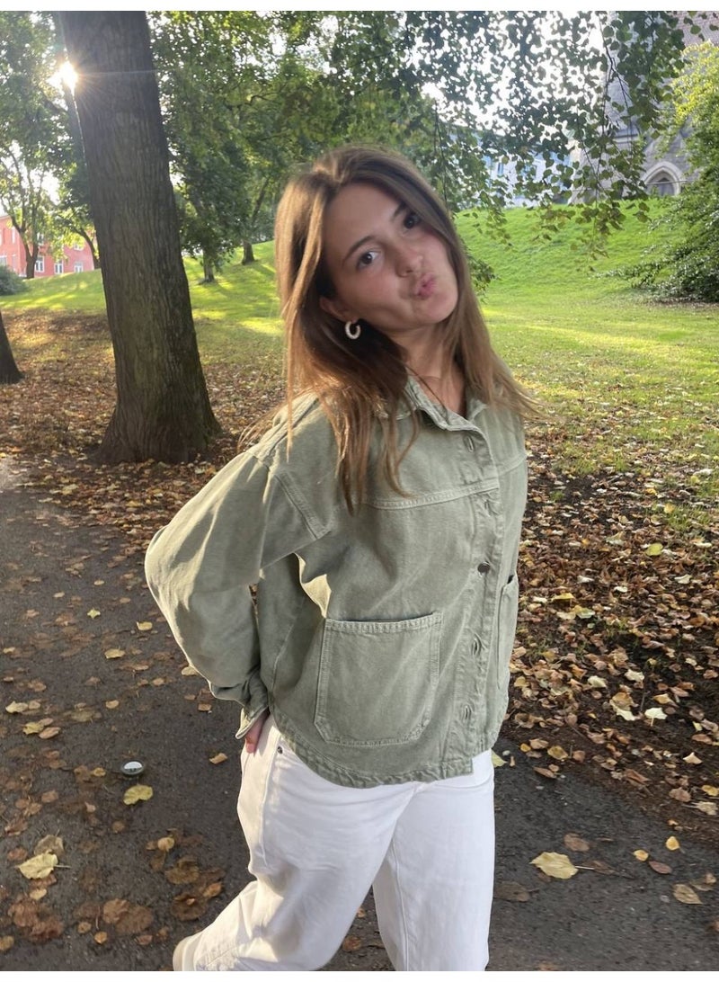 Colin's Women's Oversized Olive Green Denim Jacket size 40 - Image 5