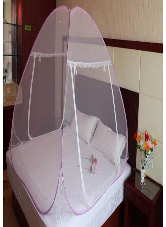 Ans Mosquito net for Double Bed King Size net Foldable with 2 Doors PVC Coated Steel Wire Polyester (Purple) - Image 2