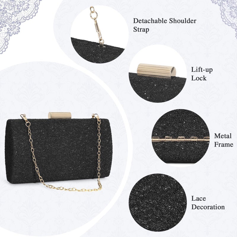UBORSE UBORSE Lace Clutch Purse for Women Formal Evening Bag Glitter Lace Pattern Square Box Clutch Wedding Party Purse  - Image 5