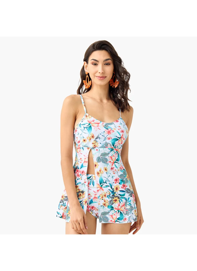 Splash FAV Floral Print Strappy Swim Top and Briefs Set