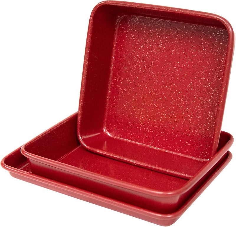casaWare 3pc Ultimate Series Commercial Weight Toaster Oven Bakeware Set (Red Granite) - Image 1