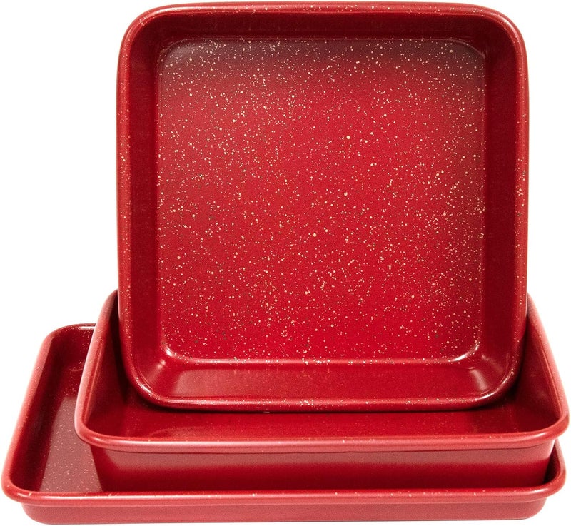 casaWare 3pc Ultimate Series Commercial Weight Toaster Oven Bakeware Set (Red Granite) - Image 2