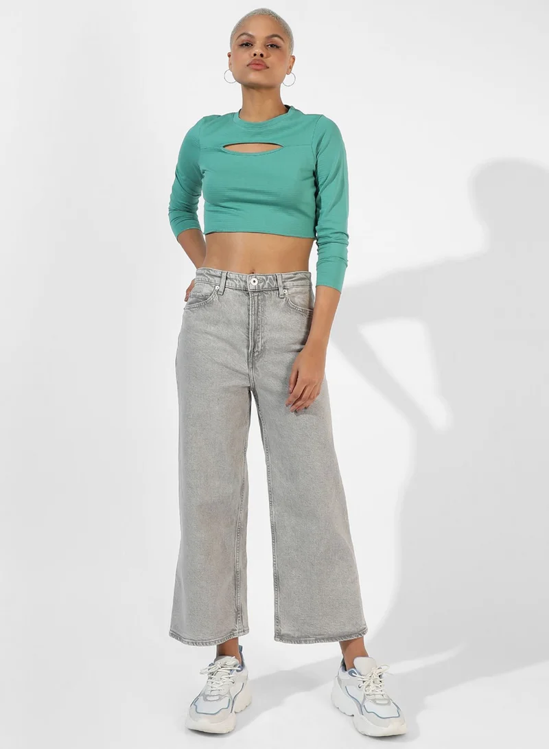 Campus Sutra Women's Solid Aqua Blue Regular Fit Top