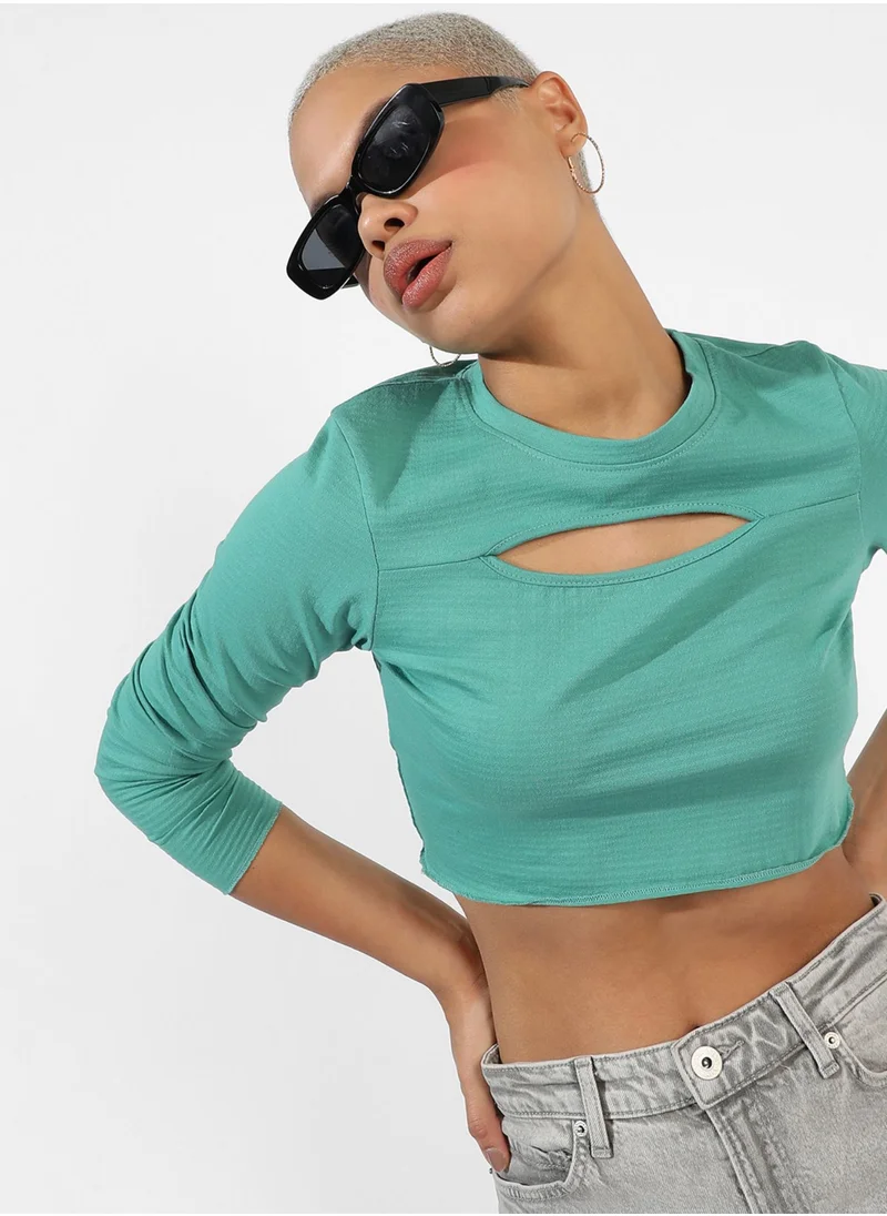 Campus Sutra Women's Solid Aqua Blue Regular Fit Top
