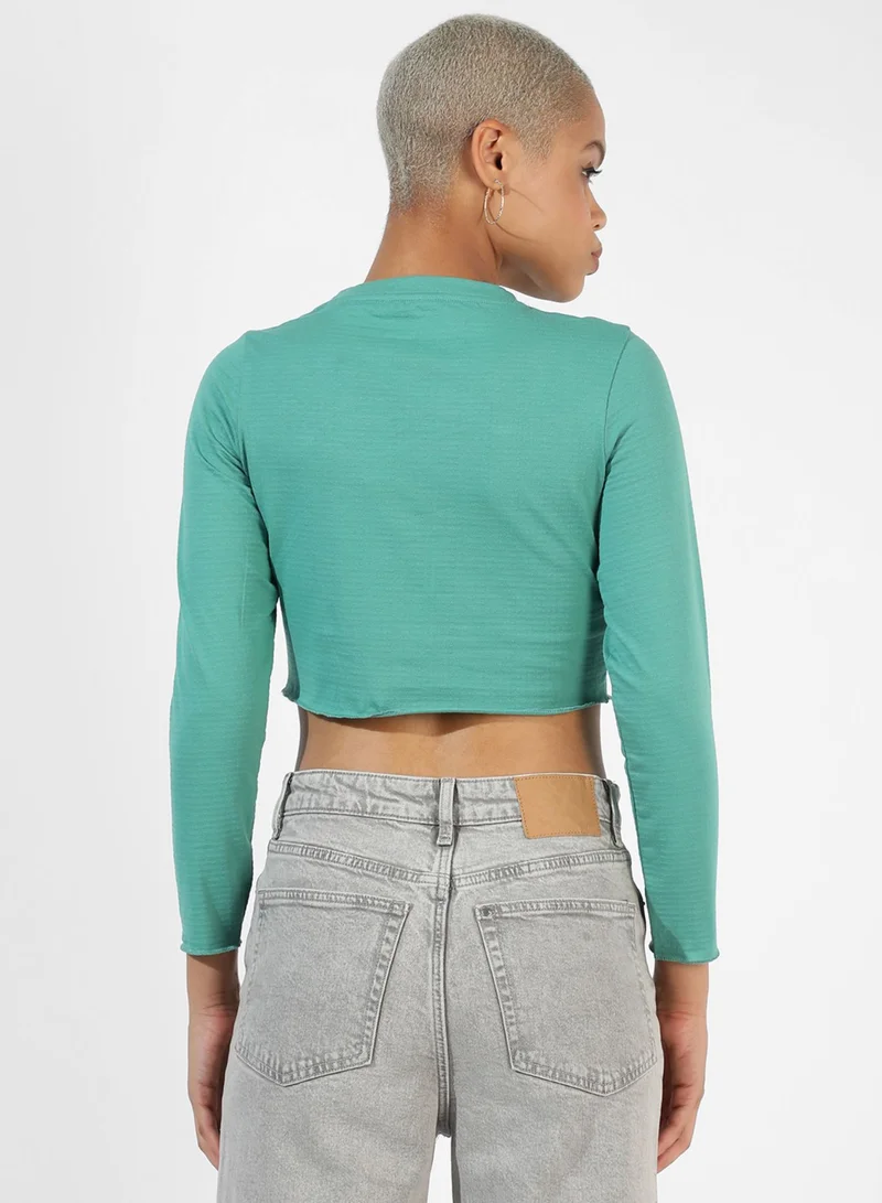Campus Sutra Women's Solid Aqua Blue Regular Fit Top