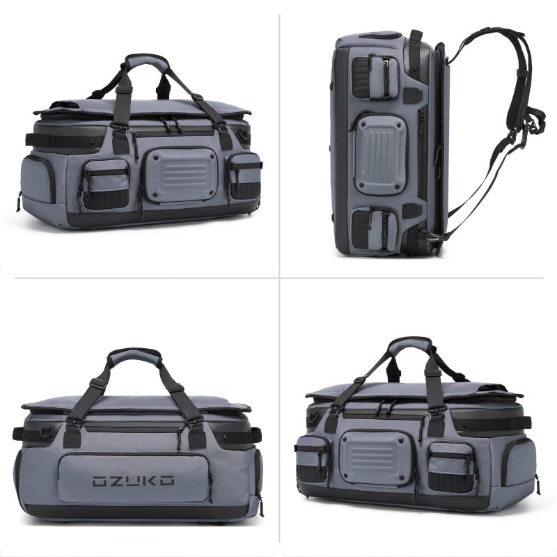 OZUKO Waterproof Travel Duffel Backpack for Gym Weekender and Travel Use with 2 in 1 Design 52L Large Capacity, Grey, 9904 - Image 4