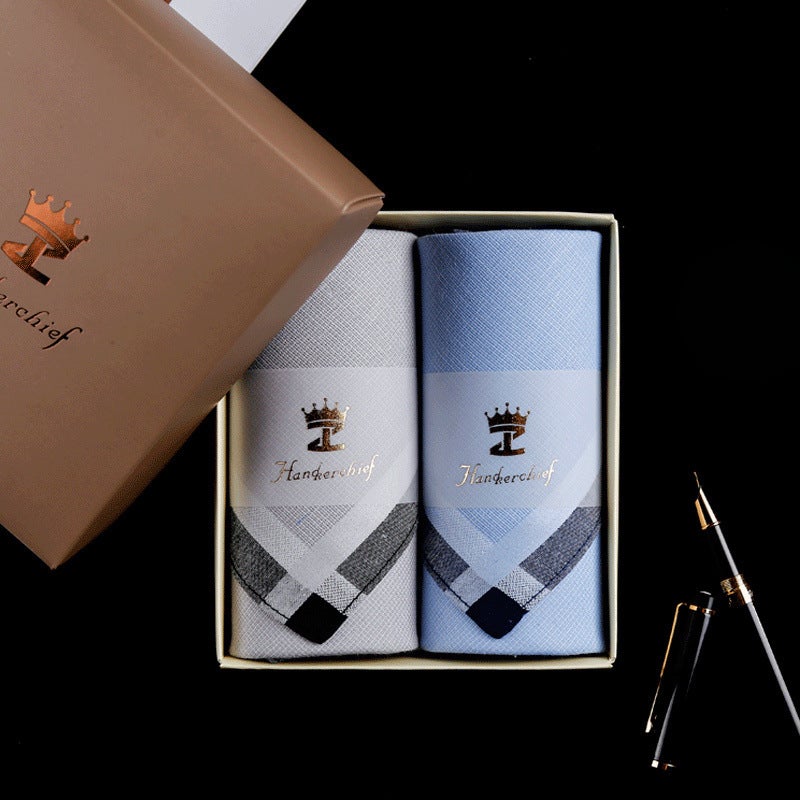 Retro Handkerchief Men'S Cotton Sweat-Absorbent Handkerchief Men'S Sweat-Wiping Simple Handkerchief Fashion Boutique Gift Box Packaging - Image 1