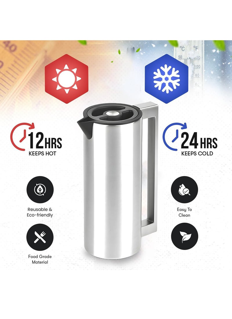 BLACKSTONE Premium Stainless Steel Vacuum Insulated Flask Lock-Unlock Lid & Steel Handle Leakproof Includes Info Booklet 1.0L  - Image 3