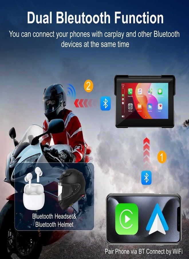 Accfly Motorcycle Wireless Carplay Screen&Android Auto, 7" Portable Waterproof Touchscreen - Support car Play GPS Navigation/Dual Bluetooth/Voice Control/Light Sensor for Motorbike - Image 4