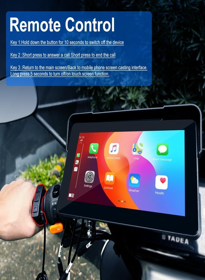 Accfly Motorcycle Wireless Carplay Screen&Android Auto, 7" Portable Waterproof Touchscreen - Support car Play GPS Navigation/Dual Bluetooth/Voice Control/Light Sensor for Motorbike - Image 5