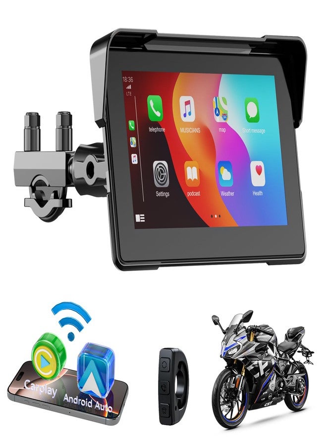 Accfly Motorcycle Wireless Carplay Screen&Android Auto, 7" Portable Waterproof Touchscreen - Support car Play GPS Navigation/Dual Bluetooth/Voice Control/Light Sensor for Motorbike - Image 1
