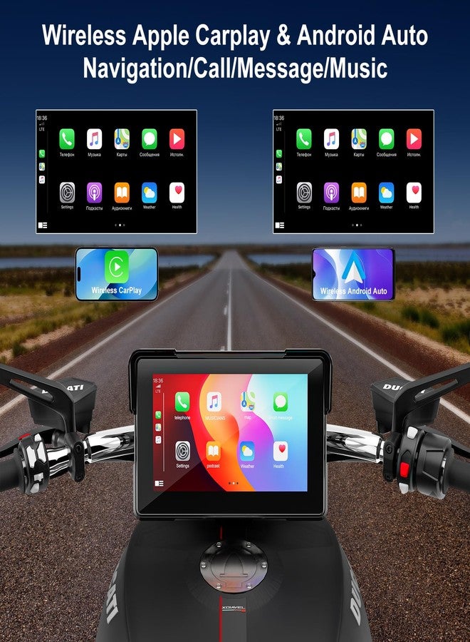 Accfly Motorcycle Wireless Carplay Screen&Android Auto, 7" Portable Waterproof Touchscreen - Support car Play GPS Navigation/Dual Bluetooth/Voice Control/Light Sensor for Motorbike - Image 2