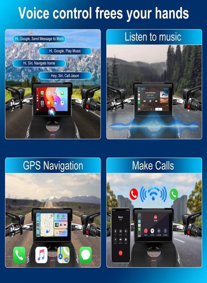 Accfly Motorcycle Wireless Carplay Screen&Android Auto, 7" Portable Waterproof Touchscreen - Support car Play GPS Navigation/Dual Bluetooth/Voice Control/Light Sensor for Motorbike - Image 3
