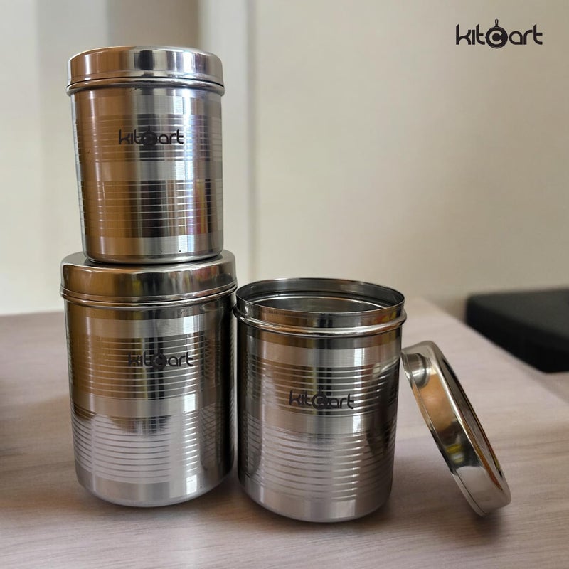 KITCART stainless steel dabba set 25 kg to 45 kg Size Steel Container 3 pcsfor Kitchen Storage Container for Grains Sugar Rice Silver 25kg 35kg 45kg - Image 2