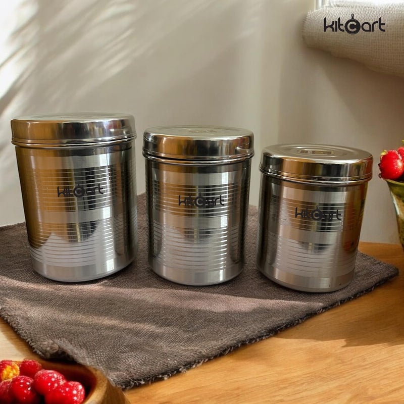 KITCART stainless steel dabba set 25 kg to 45 kg Size Steel Container 3 pcsfor Kitchen Storage Container for Grains Sugar Rice Silver 25kg 35kg 45kg - Image 3