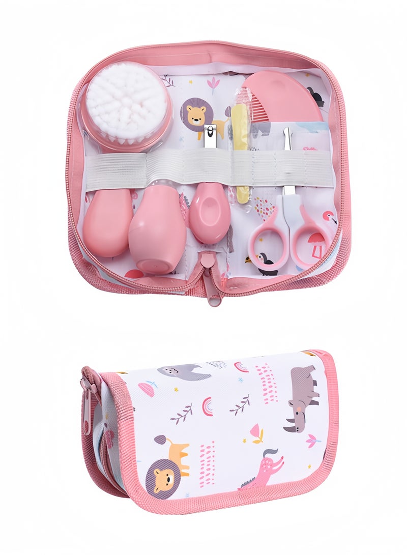 مجموعة العناية بالحضانة المكونة من 6 قطع، مجموعة العناية بالأطفال، ملحقات العناية بالمواليد الجدد مع حقيبة تخزين، مجموعة العناية بالحضانة 6 في 1 (تشمل: مقص أظافر، مبرد أظافر، مقص، شفاطة أنف، مشط أطفال، فرشاة أطفال)، وردي - Image 1